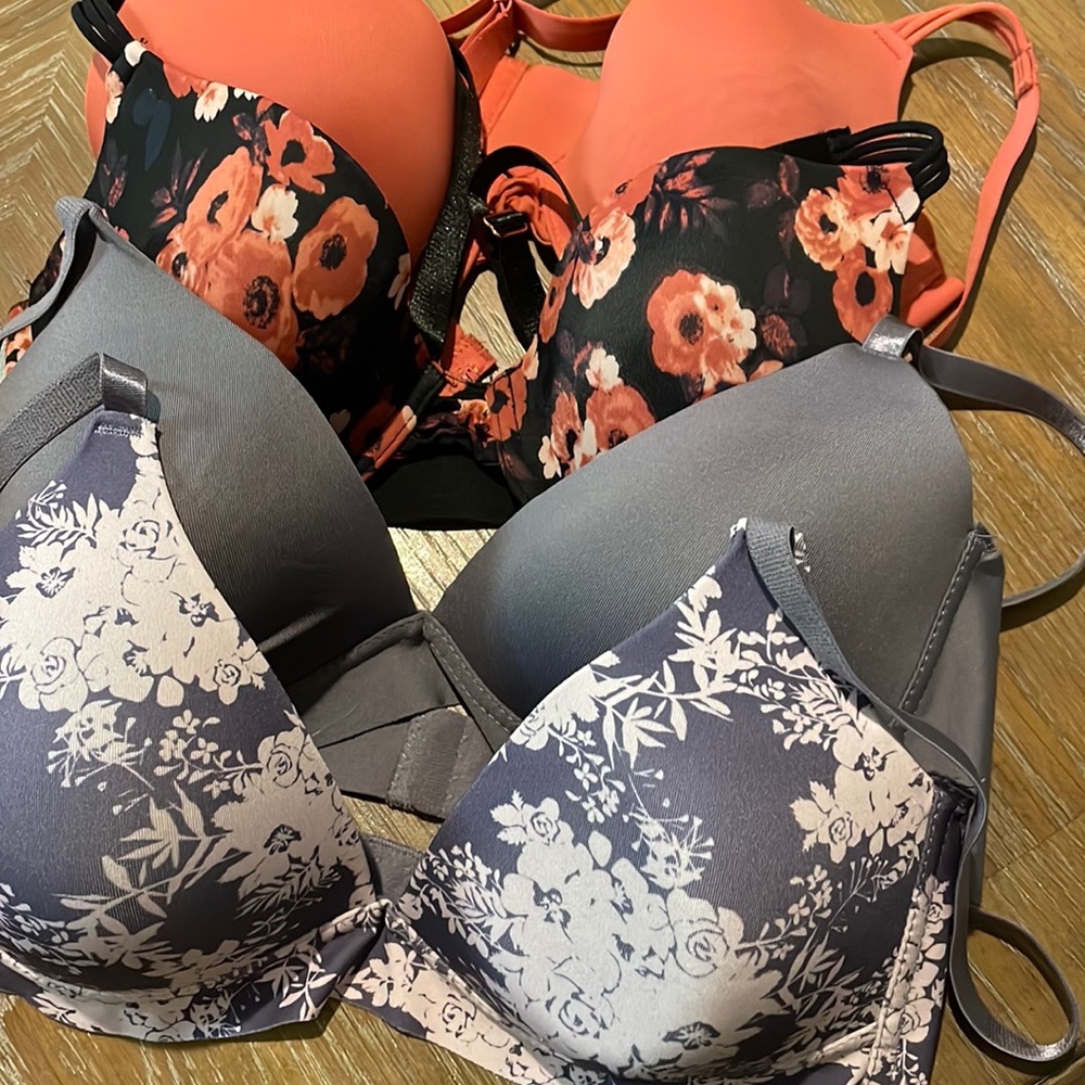 Bras, 2 floral prints, 2 solid colors:gray and burnt orange